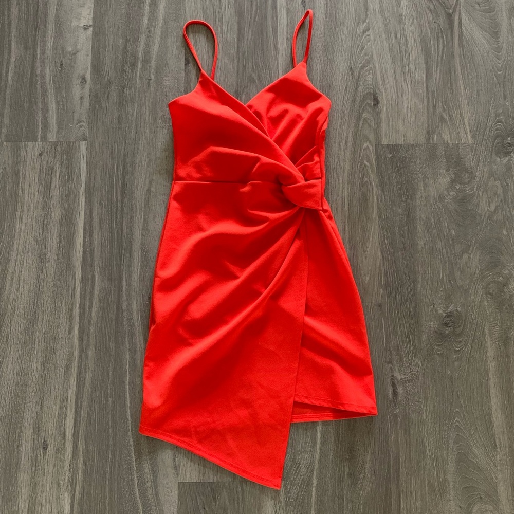 Ready for the Night Coral Red Twist-Front Mini Dress - Picture 4 of 5